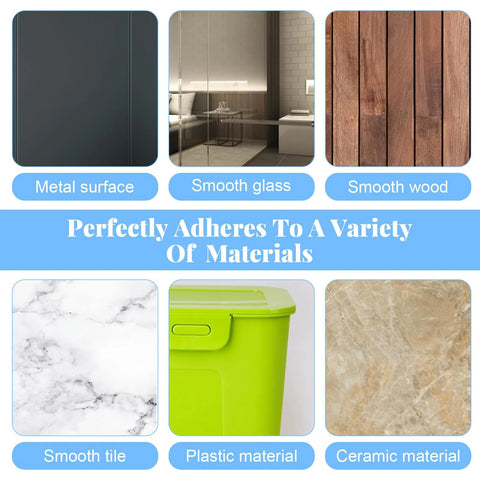 Six Pack Clear Rubber Wall Bumpers Protectors For Furniture Cabinets, shown adhering to metal, glass, wood, tile, plastic, ceramic.