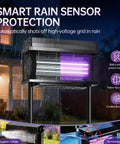 Rechargeable Solar Bug Zapper For Outdoors Purple UV Mosquito Killer Lamp With Rain Off Sensor in outdoor setting