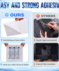 Comparison of self-adhesive acoustic foam panel features, showcasing advantages of White Slatted Acoustic Foam Panels 24 Pack 12x12x0.4 Inch.