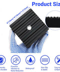 Six Pack Shock Pads For Air Conditioners Washing Machines Dryers Treadmills And Equipment Durable Solid Rubber Vibration Isolation Pads 4 X 4 X 1.17 Inches Heavy Duty Quiet Operation, grooved design with center hole, displayed with dimensions and benefits.