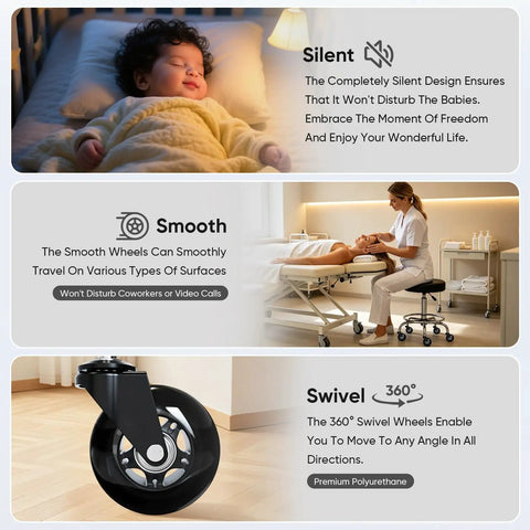 Top Shelf Replacement Office Chair Wheels Universal 3 Inch Heavy Duty Caster Tires with smooth rolling black polyurethane wheels.