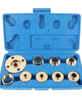 Open case showing 11-piece Brass Template Router Guide Kit, Durable High-Strength Brass Construction, for precise woodworking.