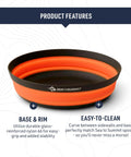 Frontier Ultralight Collapsible Bowl Large 30 Fl Oz Puffins Bill Orange showing nylon base and easy-to-clean features