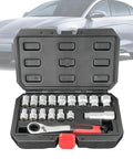 Open case of Beefed Up Heavy Duty Socket And Ratchet Set For Car Repair And Home Garage Projects With Hollow Through Design
