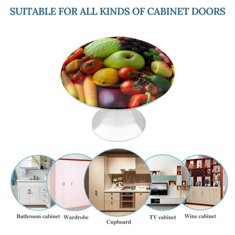 Sharp Fruit And Vegetable Round Cabinet Knobs For Drawers with colorful fruit design, 1.1x1.1x0.8 inches, for kitchen or bedroom cabinets.