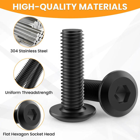 304 stainless steel screws with uniform thread strength and flat hexagon socket head for durability