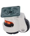 Heavy Duty Leveling Casters With No Sweat Ratcheting Height Adjustment And Ball Bearing Smooth Roll Wheels, detailed view from the side.