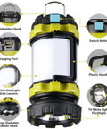 Close-up of Two Pack LED Camping Lanterns That Are Lit With 1000LM, 6 Modes, Rechargeable USB C Ready, highlighting features.