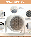 Detail view of Compact Ceramic Heater With Fast 1000W Heating And Fan Modes, showcasing features like angle adjustment and PTC ceramics.