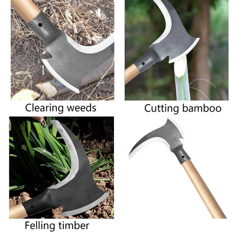 Double Scythe For Weeding And Outdoor Mowing High Manganese Steel Blade 2.8Mm Thick Durable Grass Sickle With Wooden Handle