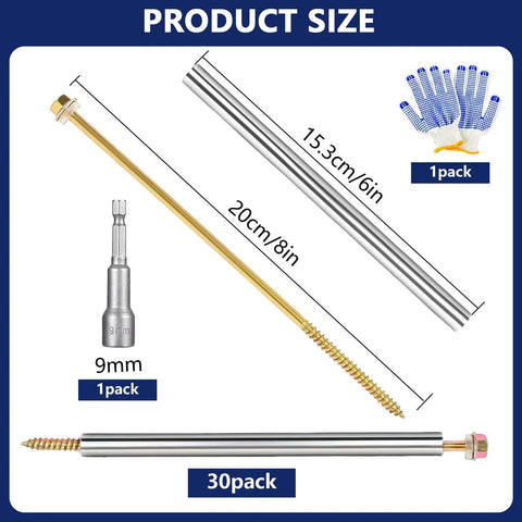Heavy Duty Gutter Repair Kit For 6 Inch Gutters, 30 Pack 8 Inch Screws And Nails With 304 Stainless Steel Sleeves, Includes Magnetic Hexagonal Socket And Work Gloves