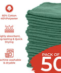 Heavy Duty Shop Towels 50 Pack Green Terry Cloth Rags For Car Detailing And Home Cleaning Highly Absorbent Reusable Washable Towels