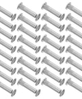 100Pcs M6 Cabinet Connector Screws For Wood Furniture Closet And Desk Heavy Duty Cold Rolled Steel Binding Posts Machine Screw Threads And Splint Nuts Sturdy Hardware For Easy Tight Rock Solid Assembly, silver fasteners arranged on white