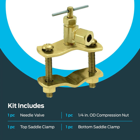 Self Tapping Saddle Valve For Ice Maker And Refrigerator Lines Brass Quarter Inch Quick Connect Low Pressure Water Supply Tap Kit With Gasket And Easy Install, brass saddle clamp