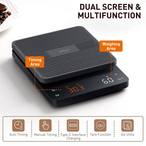 Precision Coffee Scale With Timer For Pour Over And Espresso, 0.1g High Precision Kitchen Scale, dual screen display