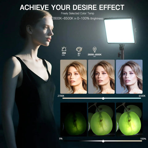 2 Pack LED Video Light Kit For Creators Dimmable Studio Lights 2800K To 6500K with woman showing lighting effects