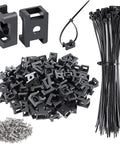 100 Pack Black Cable Zip Tie Saddle Mounts With 8 Inch Ties Screws Wire Clips Organizer Clamps kit shown