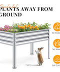 Heavy Duty Raised Garden Bed With Legs 48 By 24 By 32 Inches Galvanized Elevated Planter Box with colorful flowers and rabbit.