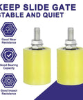 Two yellow nylon rollers with metal threads for Eight Pack Gate Guide Rollers For Sliding Doors 2.36 Inch Nylon Wheel Set.
