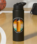 Aggressively Hydrated Runner Water Bottle Stainless Steel Insulated Leakproof Gym Gear with retro rainbow graphic on court