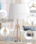 Coastal Glass Table Lamps Set of 2 With Rattan Wicker, 26.5 Inch Nautical Bedside Lamps, 3 Way Dimmable Touch Control, Built In USB Ports