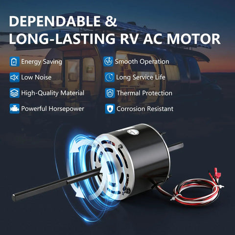 RV Air Conditioner Fan Motor Replacement With Capacitor One Third Horsepower 115V Dual Speed 1675 And 1080 RPM