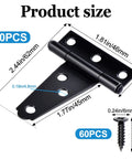 10 Pack 2 Inch Matte Black T Strap Shed Hinges For Barn Doors And Gates Heavy Duty with product size dimensions and screws shown