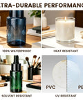 Clear Circle Stickers 1 Inch, 1440 Count on 20 Sheets, Glossy PET Film Seals for Packaging to Neatly Close Envelopes and Lightweight Paper Without Covering Logos or Text, shown on bottle and candle