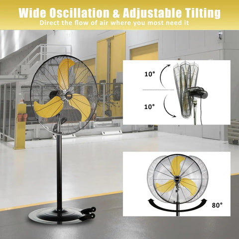 Heavy Duty 30 Inch High Velocity Pedestal Fan With 1/3 HP Motor in industrial workshop setting