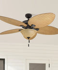 Palm Valley 52 Inch Tropical Ceiling Fan With Light For Indoors Or Outdoors Dual Mountable With Pull Chain Five Palm Leaf Blades