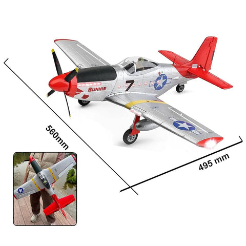 Beast 560mm Wingspan P51 Mustang RC Plane With Four Channel Control 3D And 6G Stunt Modes LED Lights Brushless Power Full Function