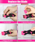 Pink Razor Scraper Kit With 3 Scrapers And 45 Replacement Blades step-by-step blade replacement instructions.