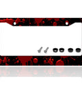 Blood Drop License Plate Frame With Blood Spatter Pattern For Front Or Rear Car Tags Stainless Steel Reusable Dope Auto Decoration With Screws 6.3 X 12.2 Inches shown with included screws.