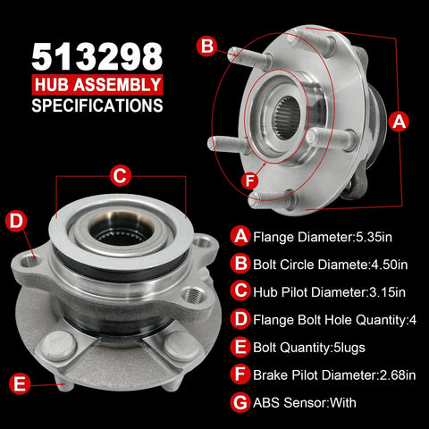 Pair 513298 Front Wheel Bearing Hub Assembly For Multiple 5 Lug Vehicles With ABS Fits Rogue 2008-2013 Rogue Select 2014-2015