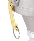 Built Like A Tank Type Da Camlock Reducer Fitting With Rugged Aluminum Hose Adapter Coupler close-up of locking mechanism.