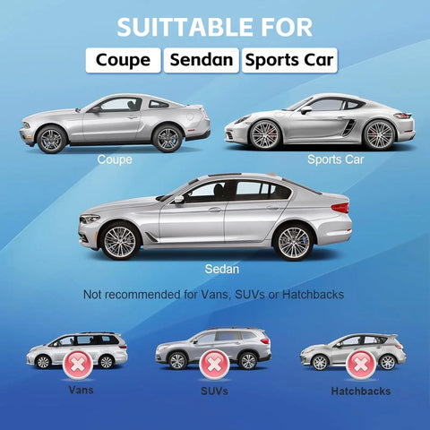 Image showing cars compatible with All Weather Waterproof Car Cover For Sedans Universal Fit 183 To 193 Inches.