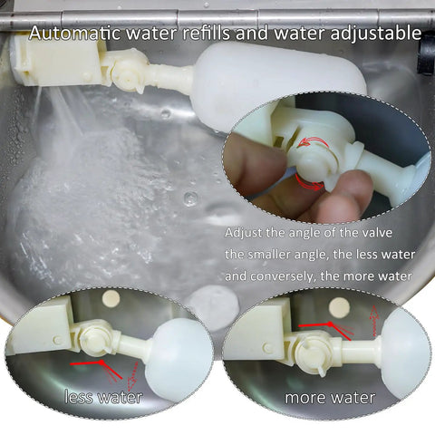 Heavy Duty Automatic Pet Water Bowl Stainless Steel Self Filling Dispenser showing adjustable water valve for customization.