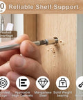 50 Pcs Heavy Duty Cabinet Shelf Support Pegs With Non Slip Silicone Sleeves And No Fuss Install Rust Resistant Metal Bracket Kit For Closets Bookcases And Pantries in use, installing into wooden cabinet.