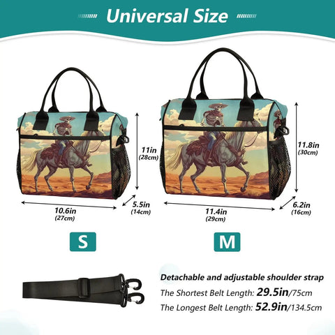 Desert Cowboy Insulated Lunch Bag With Detachable Shoulder Strap Reusable Tote Cooler in sizes S and M with nylon exterior