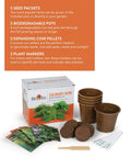 Indoor Herb Garden Starter Kit With Five Seed Packets Cilantro Dill Parsley Sweet Basil And Chives Five Biodegradable Pots Coir Pellets And Plant Markers For Easy Windowsill Growing Non GMO Kid Friendly packaging, pots, pellets, and markers.