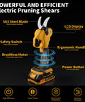 Heavy Duty 2 In 1 Electric Pruning Shears With A Telescoping Pole Reaching 15 Feet Slicing Through Thick Branches Like Butter While Skipping Ladder Drama Includes Dual 2 Amp Hour Packs For Your Daily Yard Grind featuring SK5 steel blade, ergonomic handle, and LCD display.