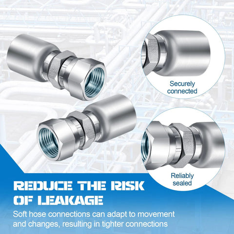 Three chrome hydraulic hose fittings, 3/8 in to 3/8 in JIC 37° female swivel, shown from multiple angles
