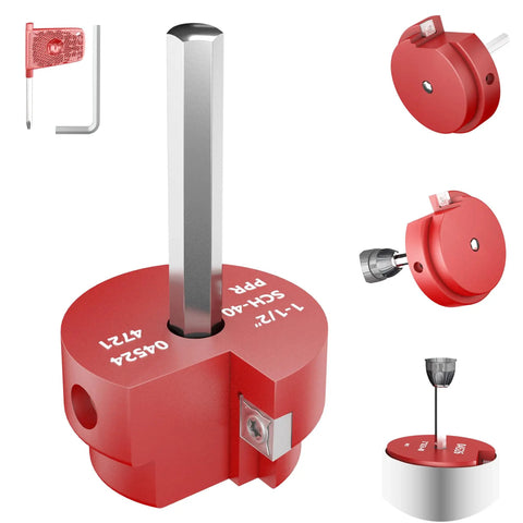 PVC Pipe Reamer And Fitting Saver With One And A Half Inch Aluminum Head And Three Eighth Inch Hex Shaft Plumbing Tool display.