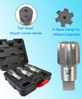 3-Piece NPT Pipe Tap Set For 1-In, 1-1/4-In, And 1-1/2-In Pipe Fittings, carbon steel hand threading taps in black case with details