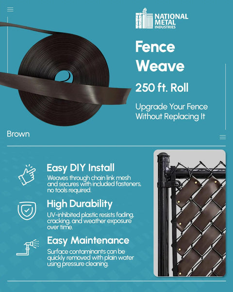 Privacy Slats For Chain Link Fence, Easy DIY Polyethylene Weave For Backyards And Gardens, Great For Pool Enclosures, 250 Ft Roll In Brown, Made In USA, Boost Privacy, Security And Curb Appeal