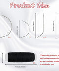 Product size chart of Hair Wig Making Kit With 20 Pcs Curved C J Shape Needles And Black Polyester Thread Portable Sewing Set.