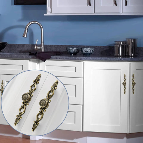 Antique Bronze Cabinet Knobs And Pulls With Plate 5 Inch Hole Centers on modern kitchen cabinets