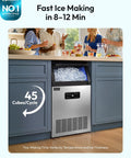Straight Up Solid Commercial Ice Maker Makes 120 Lbs Daily Under Counter Design With A 33 Lb Storage Bin And Easy Water Filter Setup For House Parties That Gonna Run Super Chill displayed in a kitchen.