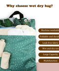 Reusable Hanging Wet Dry Bag Duo For Baby Gear And Travel Needs with zippered pocket holding clothes and towels.