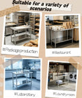 Premium 40x20 Stainless Steel Work Table Beefy Frame Heavy Duty Prep Station With Lower Shelf 600 Pound Capacity in restaurant kitchen setting.